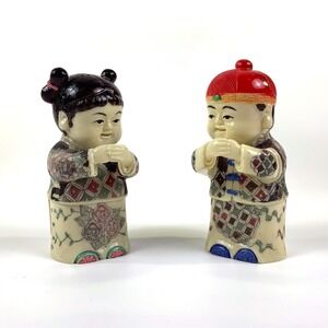 VTG Mid Century Chinese Jintong and Yunu Figures Hand Painted Resin Golden Boy